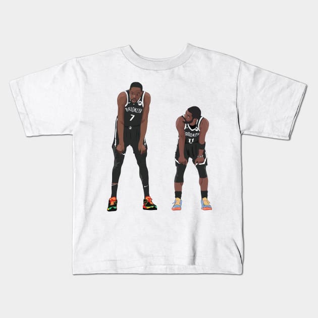 Kevin Durant and Kyrie Irving Brooklyn Nets Kids T-Shirt by xavierjfong